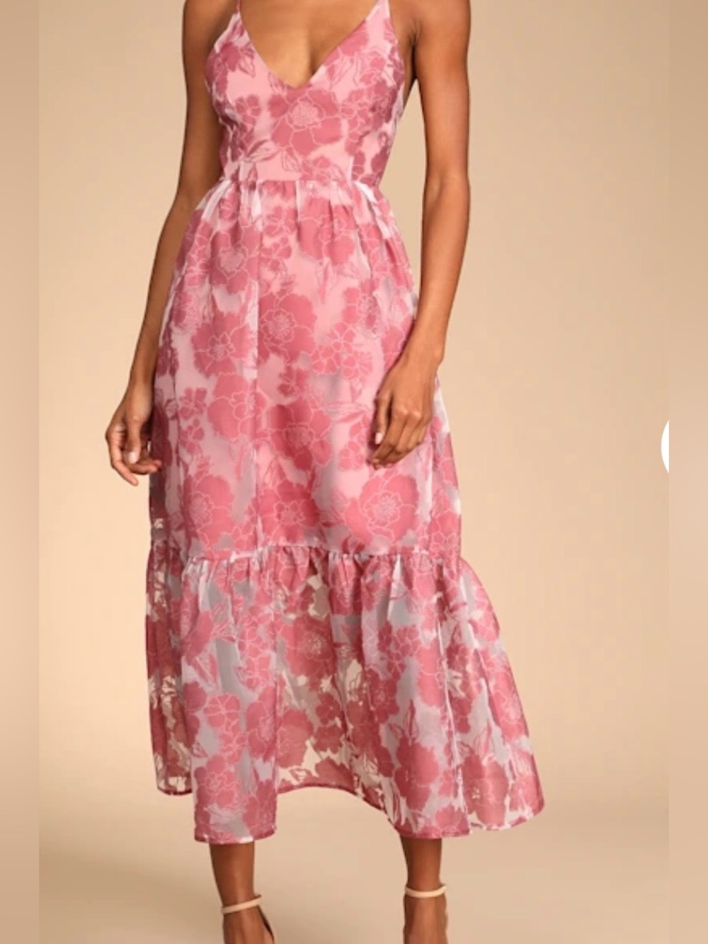 Lulus Feeling Like Forever Rose Jacquard Organza Lace-Up Midi Dress